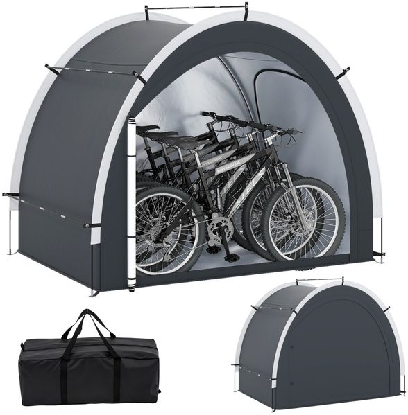 Fahrradgarage Outdoor Fahrradabdeckung mit wasserbeständigem silberbeschichtetem Gewebe Reißverschlusstür Schwarz