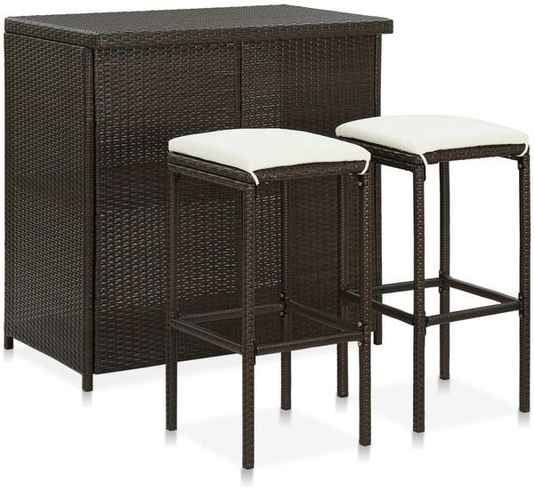 vidaXL 3-tlg. Bar Set Poly Rattan Braun 313470