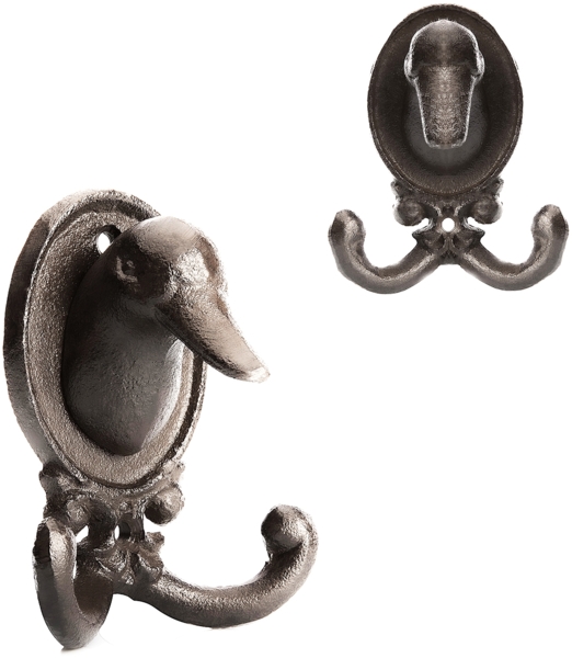 BigDean Garderobenhaken Ente aus robusten Gusseisen anthrazit (BxH) 8,5x10cm - Haken als Deko und Garderobe geeignet- Tierkopf Kleiderhaken massiv – Wandhaken vintage für Innen & Außen