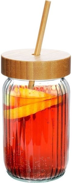Excellent Houseware Trinkglas mit Deckel Bamboo 500 ml 88598876