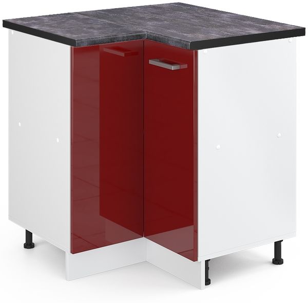 Eckunterschrank R-Line Rot Hochglanz 75.6 cm , AP Anthrazit Vicco