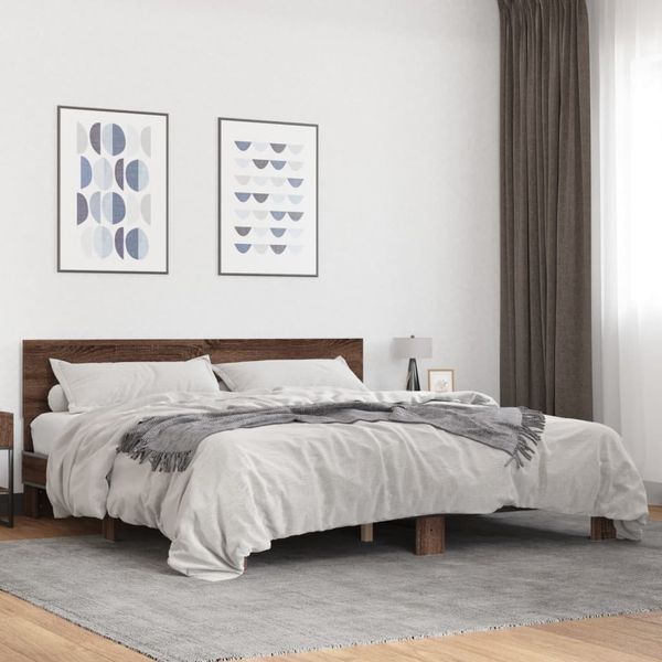 vidaXL Bettgestell Braun Eichen-Optik 200x200 cm Holzwerkstoff Metall 3280176