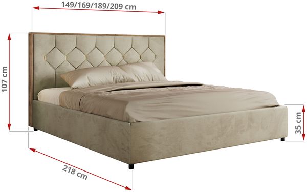 Polsterbett mit Bettkasten LARINO CLASSIC 140 x 200 cm Lattenrost und Gasdruckfedern, stabiles Bettgestell, modernes Design Pocket Matratze - Beige Velvet - VIRE LUX Bild 4
