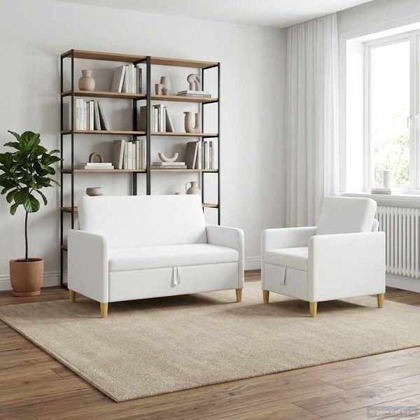 vidaXL Sofa Set mit Stauraum 2 pcs Weiß Polyester 3429159