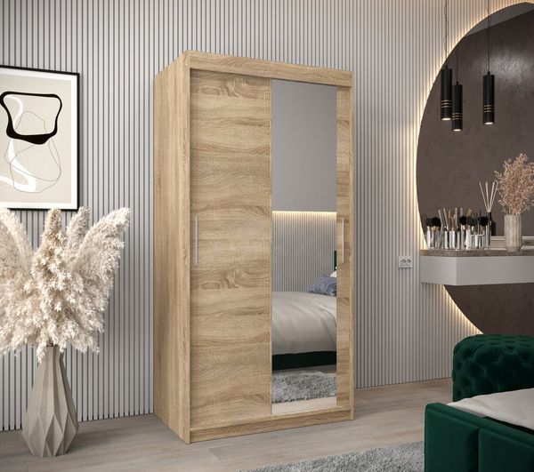 MOEBLO Schiebetürenschrank TORM 2 (Schrank mit Spiegel, mit/ ohne Schubladen, Schwebetürenschrank Schrank Garderobe Schiebtüren Schlafzimmer Wohnzimmerschrank) (BxHxT):100/120/150/180/200/250x200x62 cm