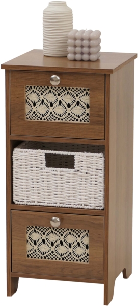 Kommode HWC-O75, Schubladenschrank, 3 Schubfächer Korbschubladen Holz Melamin 63x30x30cm ~ braun