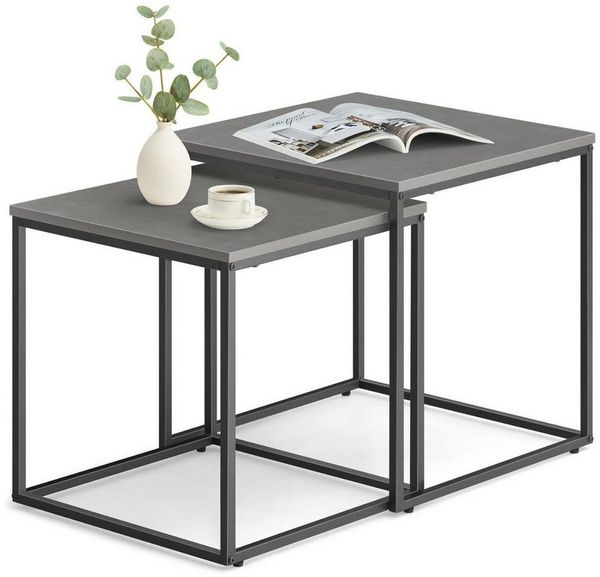 Home Collective Couchtisch 2er Set Beistelltisch Loft Design 2in1 Verschachtelung Wohnzimmer, kratzfeste Oberfläche 50&45cm Zement-Grau schwarzen Beinen quadratisch