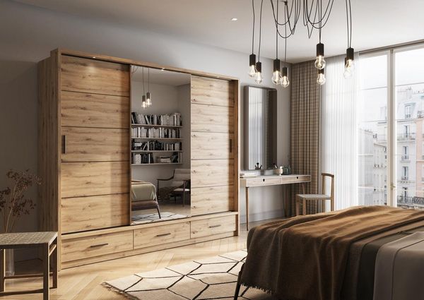 Compleo Kleiderschrank ARTI 01 mit 3 Schubladen, mit Spiegel, 3-türig Schwebetürenschrank