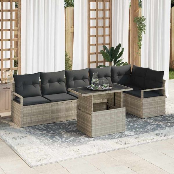 vidaXL Gartensofa-set mit Speicher 7 pcs Hellgrau Poly-Rattan 3348838