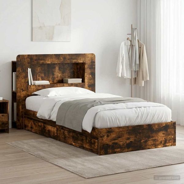 vidaXL Bettgestell mit Stauraum Geräucherte Eiche 90 x 190 cm 3433627
