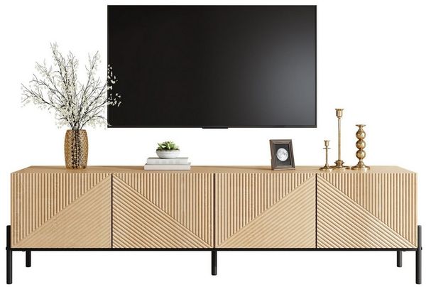 BlingBin Lowboard TV-Schrank Fernsehschrank TV-Ständer (1 St, mit 4 Türen Aufbewahrung, Geometrisches Design, 3D-Textur), 163,5 L x 40 B x 45H(cm), Natur
