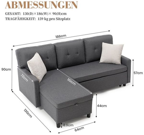 HOMYEDAMIC Schlafsofa 172 x 187 cm Schlafsofa 2-Sitzer Sofa Couch, Schlafsofa mit Matratze Variables Sofa Doppel-Liege