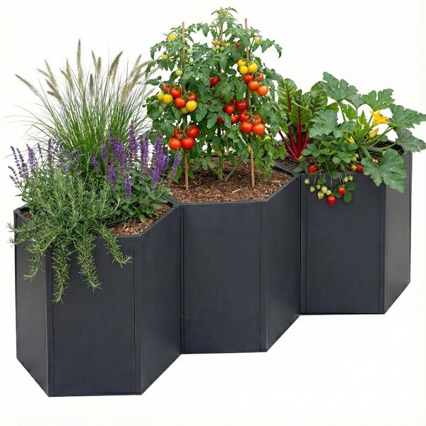 3er-Set Hochbeet HWC-P64, Metallhochbeet Gemüse-/Pflanzbeet Blumenkasten Pflanzkübel Stahl 77x264x100cm ~ anthrazit