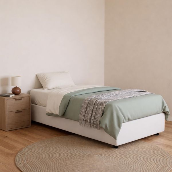 Talamo Italia - Einzelbett Benedetta, Bettkasten mit Kunstlederbezug, 100 % Made in Italy, Öffnung vorne, inklusive Matratze 80x200 cm, Weiß