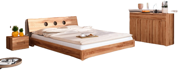 Bett Bento 13 aus Kernbuche massiv 140x200 cm mit Holzkopfteil und Holzbeinen