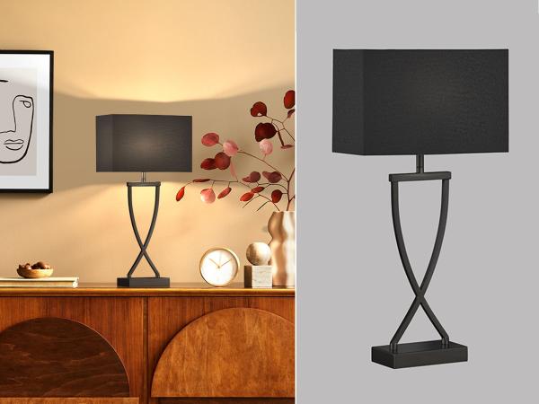 FISCHER & HONSEL LED Nachttischlampe, LED wechselbar, Warmweiß, große Designer-lampe mit Stoff Lampenschirm Schwarz Gold-en, Höhe 51cm