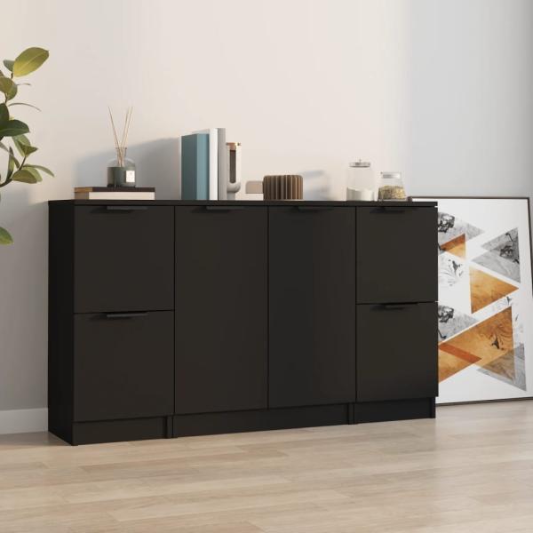 vidaXL Sideboards 3 Stk. Schwarz Holzwerkstoff 3115845