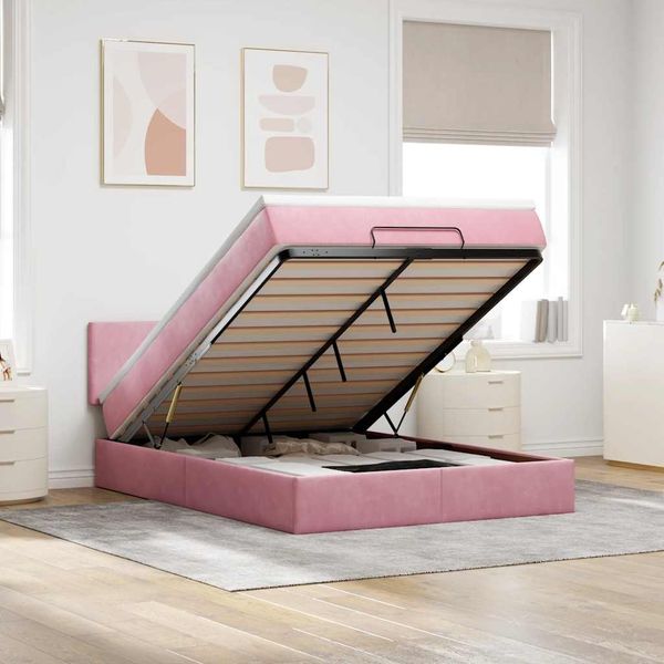 vidaXL Ottoman-Bett mit Matratze Rosa 140x190 cm Samt 3311704