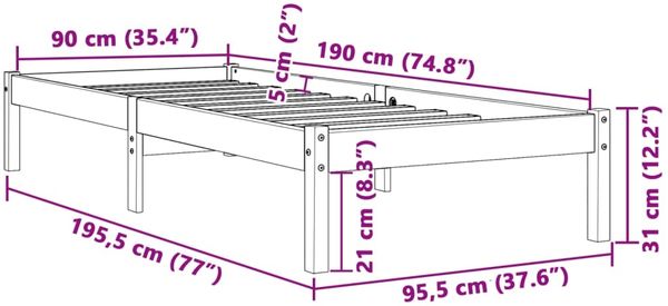 vidaXL Massivholzbett ohne Matratze Wachsbraun 90x190 cm Kiefernholz 844836 Bild 8