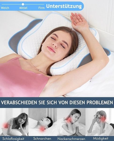 Elegear Nackenstützkissen 60X38cm Kopfkissen aus Memory Schaum, 8/12cm Schlafkissen, Füllung: Memory-Foam, Rückenschläfer, Seitenschläfer, Bauchschläfer, höhenverstellbare Nackenstützkissen gegen Nackenschmerzen