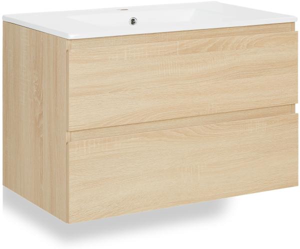 Homestyle4u Waschtisch mit Schubladen, hängend, Holz natur, 54 x 47 x 80,5 cm