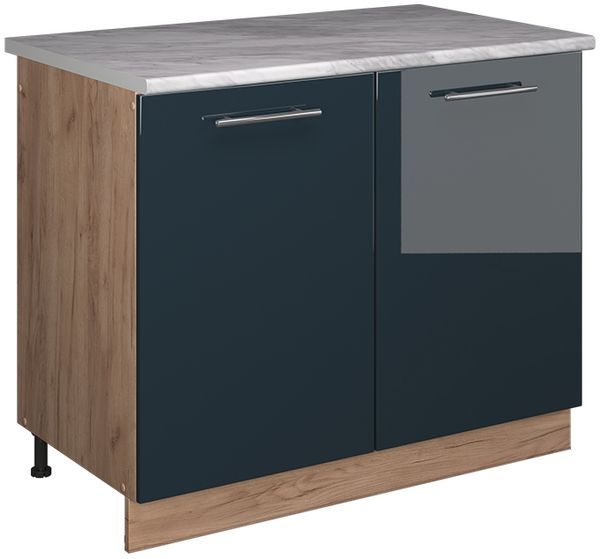 Spülenunterschrank Fame-Line Dunkelblau Hochglanz/Goldkraft Eiche 100 cm, AP Marmor Vicco