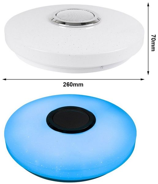 Rosnek Deckenleuchte Dimmbar, APP/Fernbedienung, für Wohnzimmer Schlafzimmer Party Deko, 3000-6500K+RGB, Flush Mount, Bluetooth-Lautsprecher