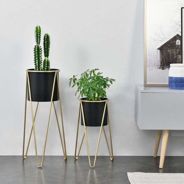 Blumenständer Hedera 2-tlg. mit Pflanztopf Goldfarben/Schwarz en. casa