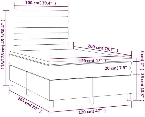 vidaXL Boxspringbett mit Matratze Dunkelgrau 120x200 cm Stoff, Härtegrad: H2 [3141842] Bild 6