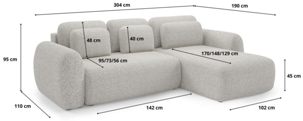 Ecksofa Schlafsofa Sofa GASTON in Stoff Puente Beige Ottomane Rechts Bild 5