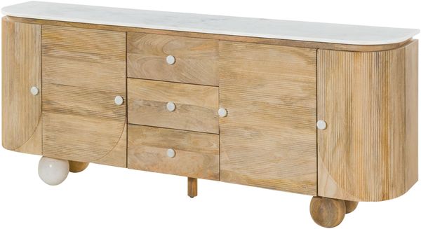 Sideboard Mango 200x40x80 natur lackiert / Marmor weiß FLORENZ #122
