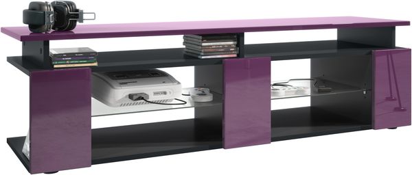 TV Board Movie V2 Game On Lowboard 138,5 x 39 x 39 cm , Korpus in Schwarz matt, Fronten in Brombeer Hochglanz