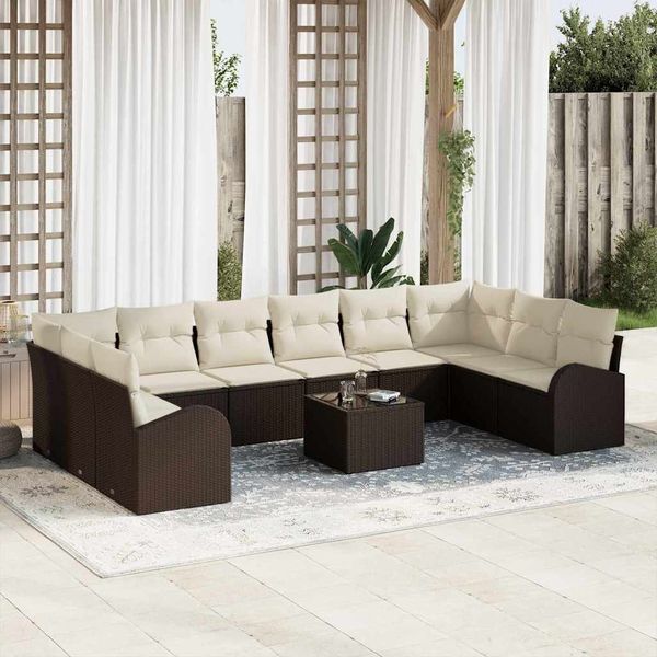 vidaXL Gartensofa-set mit Kissen 11 pcs Braun und Creme Poly-Rattan 3354897