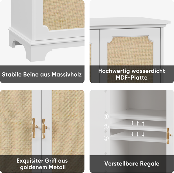 Rattanschrank mit 2 Türen, Holz Sideboard 80x38x86 cm, Kommode mit Stauraum & verstellbaren Einlegeböden Bild 8