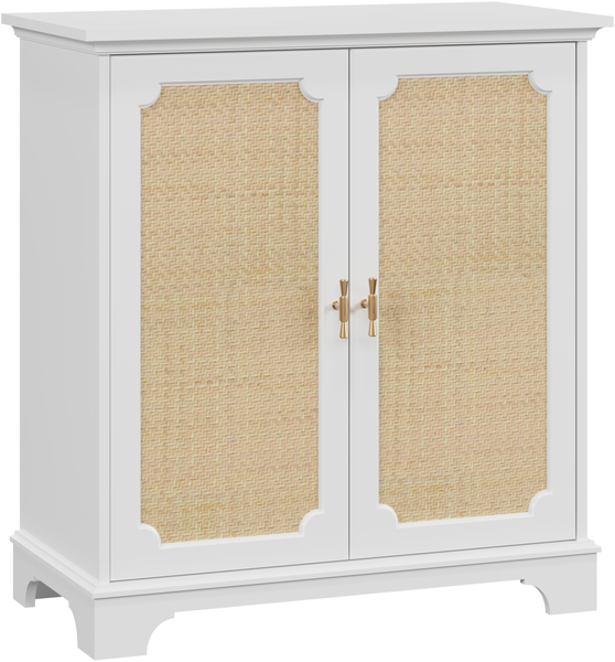 Rattanschrank mit 2 Türen, Holz Sideboard 80x38x86 cm, Kommode mit Stauraum & verstellbaren Einlegeböden Bild 10