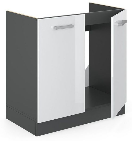 Spülenunterschrank R-Line Weiß Hochglanz 80 cm ohne Arbeitsplatte Vicco Bild 3