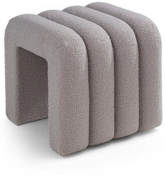 Home4You Polsterhocker B 40 x H 40 cm, Wollweiß, Teddystoff, (1 St), MDF, flauschig