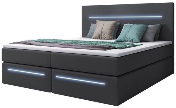 Boxspringbett Sejour mit LED u. Stauraum 140x200 Grau H3 (70-100kg)