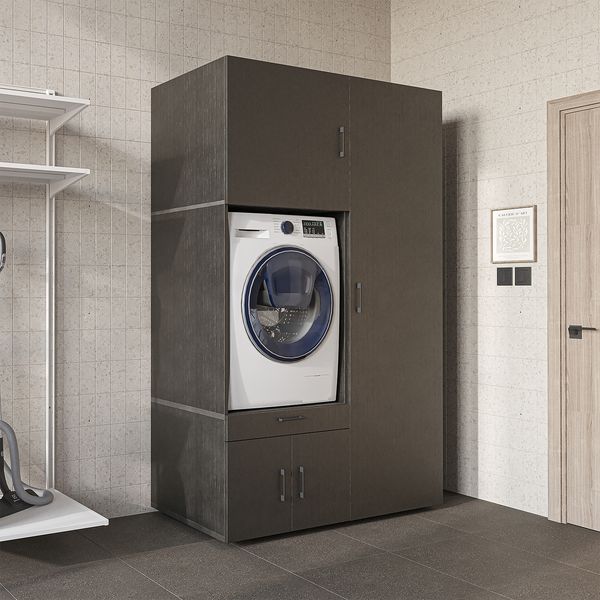Roomart Waschmaschinenschrank 236 cm breit – Soft-Close, Stauraum • Schwarz-Eiche