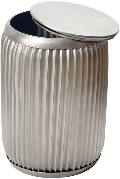 Beistelltisch Metall Rund 35cm Silber mit abnehmbarer Tischplatte - Design Wohnzimmertisch mit Stauraum - Extravaganter Couchtisch Rillenoptik - Moderner Sofatisch Klein Handmade