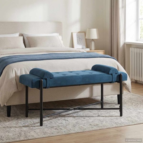 vidaXL Knopfgepolsterte Bank mit Kissen Blau 110 x 40 x 46 cm Samt 42038394