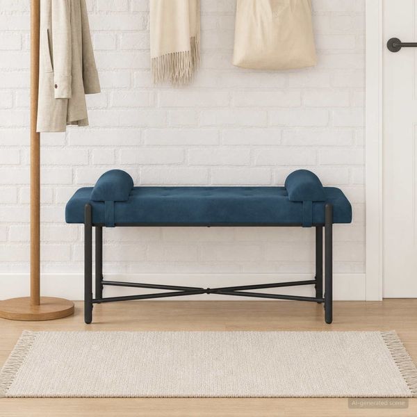 vidaXL Knopfgepolsterte Bank mit Kissen Blau 110 x 40 x 46 cm Samt 42038394