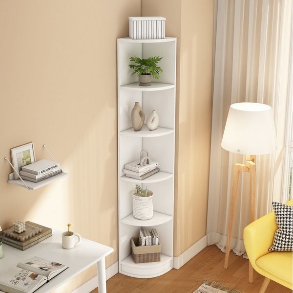TavilaEcon Eckregal Bücherregal, Lagerregal, Dreieckiges Design & Fünfschichtiges Design, minimalistischer Stil, starke Tragfähigkeit, weiß