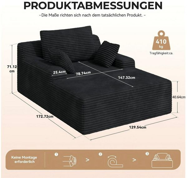 HawthyHome Schlafsofa Cordstoff Relaxsofa mit 2 Kissen, 1 Teile, 172x129x40 cm Bequeme Liegesofa für Wohn- und Schlafzimmer