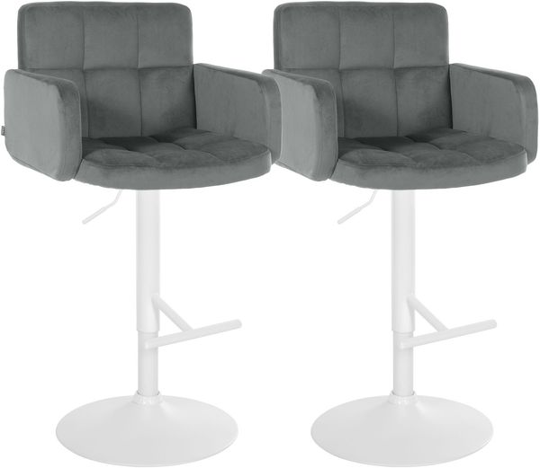 CLP 2er Set Barhocker Los Angeles Samtbezug höhenverstellbar drehbar bis 150 kg,grau weiß