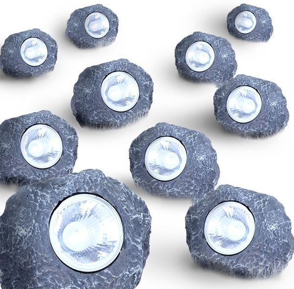 10x LED Solarleuchte Stein grau, Außendeko