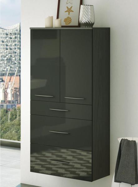 Midischrank >Graphit< in Grau/Hochglanz aus MDF - 60x130x35cm (BxHxT)