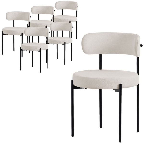 ML-DESIGN Polsterstuhl Esszimmerstühle Gruppe Küchenstuhl aus Teddystoff mit Metallbeinen (6 St), Clubstuhl 6er Set Wohnzimmerstuhl Weiß moderne Design Lounge Stuhl