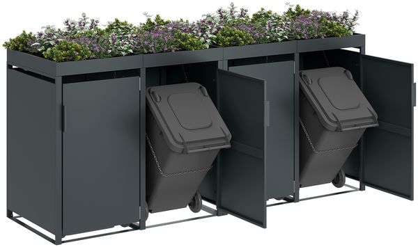 STEELSØN 'Thoria' Mülltonnenbox 4er je 240 Liter, anthrazit, Mülltonnenverkleidung aus Stahl, wetterfest, 125x80x268 cm, Müllbox mit Pflanzendach für 4 Tonnen Bild 11