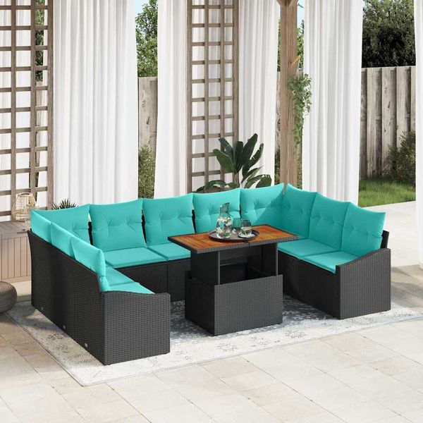 vidaXL Garten Essgruppe mit Kissen 10 pcs Schwarz und Teal 3349885